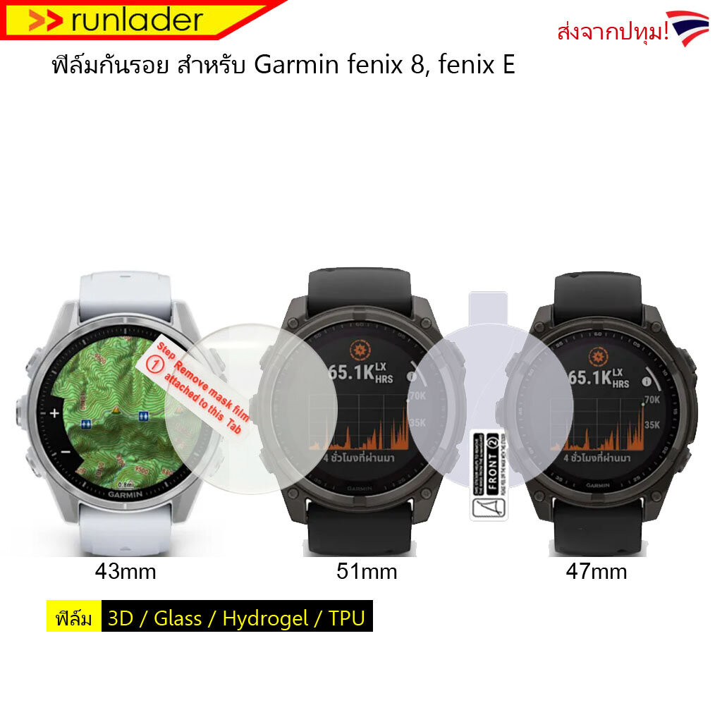 ส่งจากปทุม ฟิล์มกันรอย สำหรับ Garmin fenix8 43mm, 47mm, 51mm, fenix E 47mm Film ฟิล์ม
