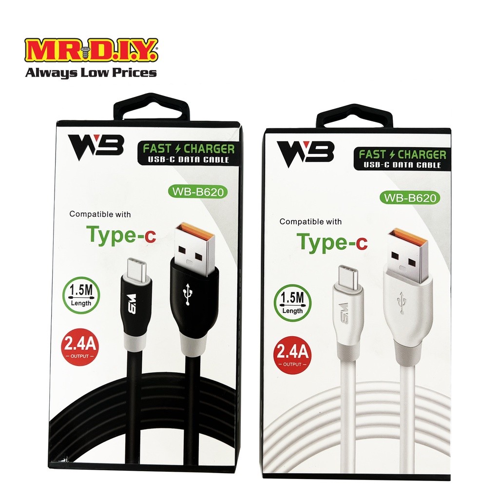WB สายชาร์จเเละเชื่อมต่อข้อมูล Type-C ชาร์จเร็ว รุ่น WB-B620 ยาว 1.5 เมตร (2.4A)