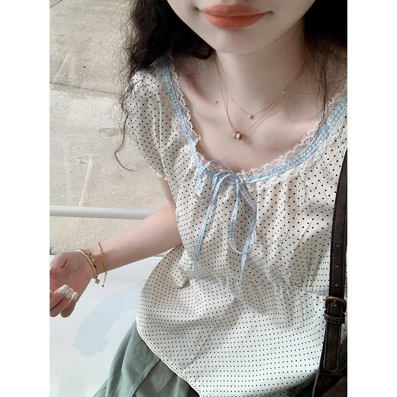 Micki-แฟชั่น รูปร่างจุด ลูกไม้ ผูกขึ้น เวอร์ชั่นเกาหลี สไตล์ใหม่