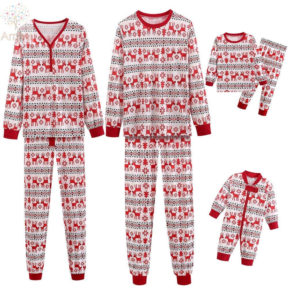 Ambu ชุดนอนคริสต์มาส Mommy And Me PJs ของขวัญ Elk Pattern Family Matching