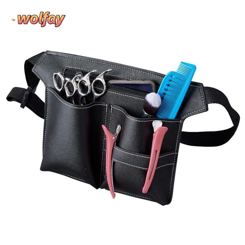กระเป๋ากรรไกรผม WOLFAY, Hipster Salon Belt หนัง Pu Hairdressing Holster กระเป๋า, แบบพกพาที่ถอดออกได้ผู้ชายตัดผมกระเป๋าคาดเอว