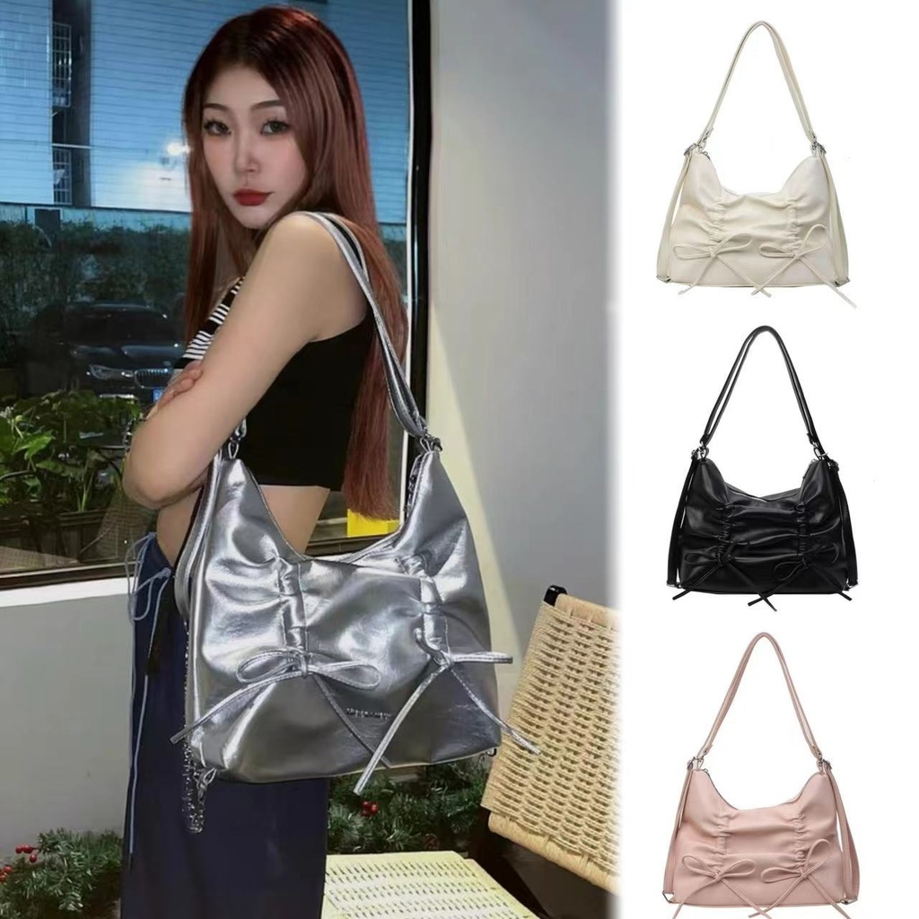 i happy shop กระเป๋าใบใหญ่สะพายข้างมีซิปด้วยมาใหม่ โบว์น่ารัก สามารถปรับเป็นกระเป๋าเป้ได้ SP7273
