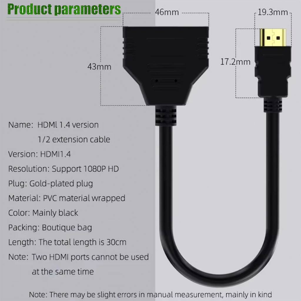 อะแดปเตอร์แปลงสายเคเบิ้ล HDMI 1 ออก 2 ขนาด30ซม.HDMI Full HD 1080P สายต่อ