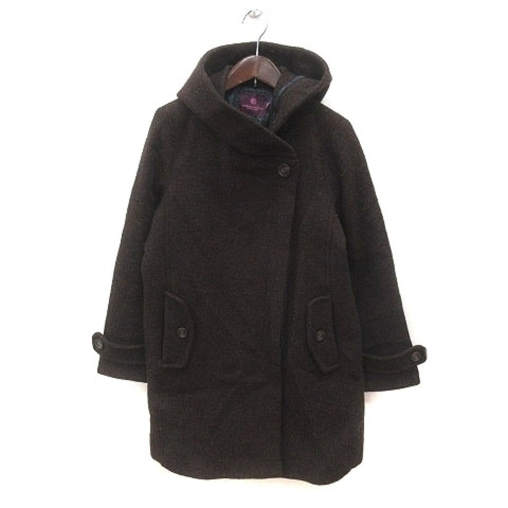 Earth Music & Ecology Coat Hooded Wool Full Lining Medium Brown Direct from Japan Secondhand