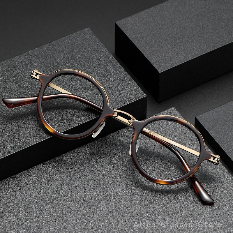 147 มม.ไทเทเนียมบริสุทธิ์ + Acetate กรอบแว่นตาผู้ชายผู้หญิง Retro รอบแว่นตา Rlt5899
