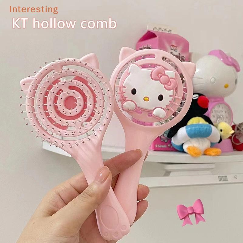 SANRIO [น่าสนใจ] แบบพกพา ซานริโอ สวัสดี คิตตี้ หวีปุยกลวงออกมือถือแปรงผมนวดผมสีชมพูแต่งหน้าเครื่องมือจัดแต่งทรงผมใหม่