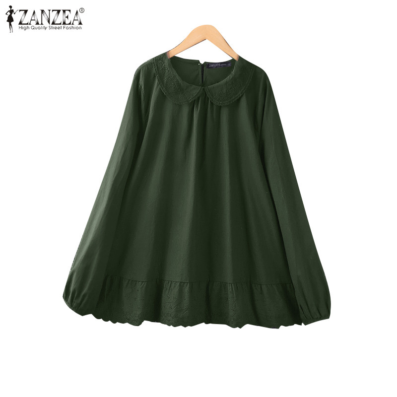 ZANZEA ซานเซีย ผู้หญิงเกาหลีลําลองเปิดลงปกโคมไฟเสื้อแขนยาว