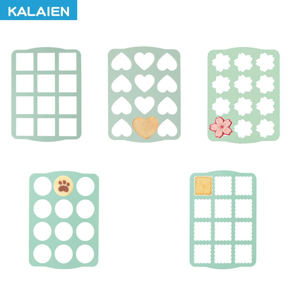 Kalaien 2pcs Cracker dacquoise ซิลิโคนคุกกี้แม่พิมพ์ DIY เบเกอรี่5รูปร่างญี่ปุ่นสีขาวคนรัก Cookie12Holes chablon stencil baking Easy Release ห้องครัว