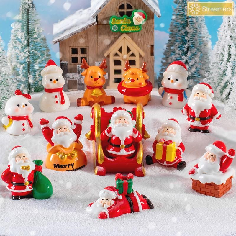 {Streamers} น่ารักเรซิ่นเครื่องประดับคริสต์มาส Xmas Micro Landscape Miniature Santa Claus Snowman เครื่องประดับเดสก์ท็อปสํานักงานตกแต่งใหม่