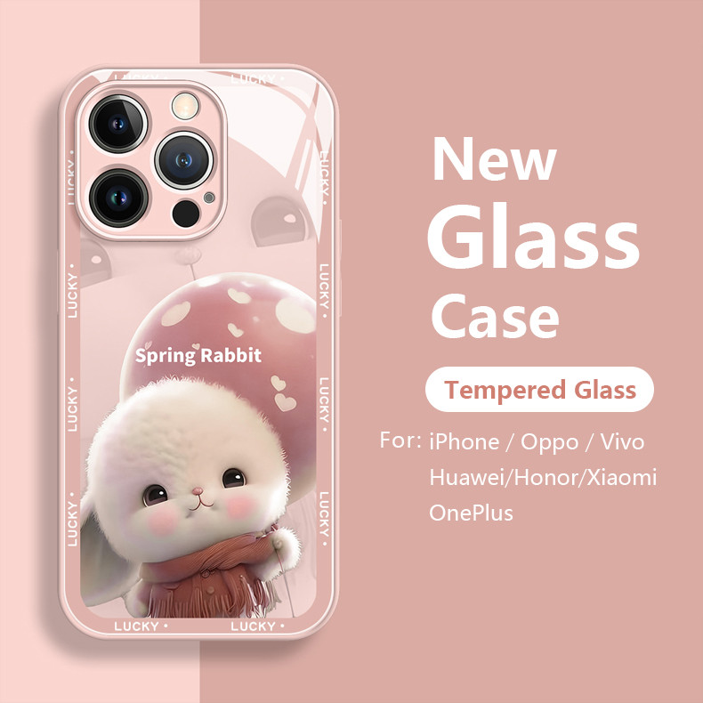 กระต่ายสาวน่ารักกรณีiphone 16 15 14 8 7 6 6s Plus 13 12 Mini 11 Pro Max X XR XS Max SEกระจกนิรภัยการ์ตูนปลอกiPhone 16Plus 16Pro 13Mini 12Mini 15Plus 14Plus 8Plusฝาครอบ