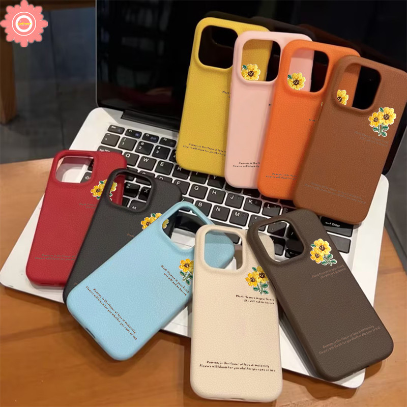 Insแฟชั่นเรียบง่ายน่ารักโรแมนติกดอกทานตะวันสําหรับiphone 11 13 14 15 16 12 Pro Max 15 14 16 Plus 16Plusอินเทรนด์หรูหราผิวรู้สึกหนังเนื้อนุ่มกรณี