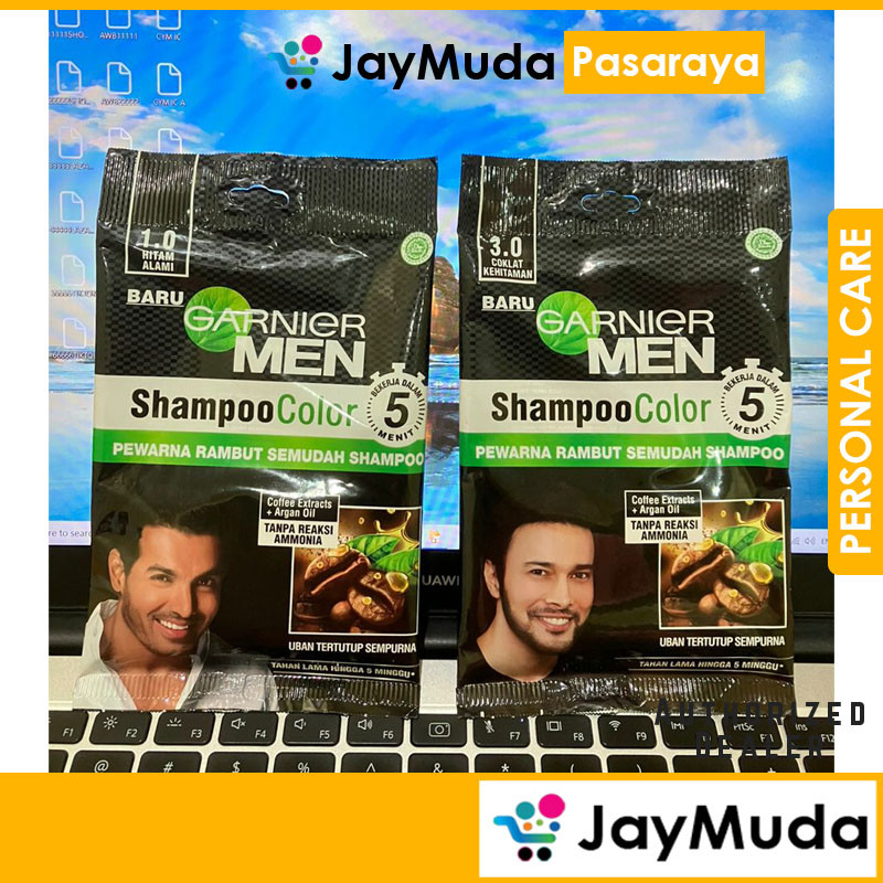 Hitam Garnier Men Shampoo Color Hair Dye 10ml 1 Natural Black / 3 Blackish Coklets Easy Hair Color Shampoo ผลิตภัณฑ์ฮาลาล