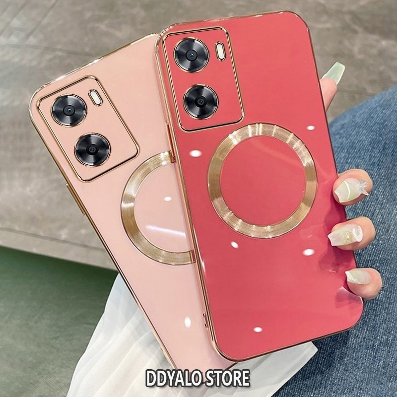 ปลอกสําหรับOPPO A57 4G 2022 A57 2022 5G A77 A77S A57EกรณีElectroplatedซิลิโคนTPUเคสโทรศัพท์พร้อมแม่เหล็กดูดที่เรียบง่ายนุ่มกรณีชุบSquaerขอบฝาครอบ