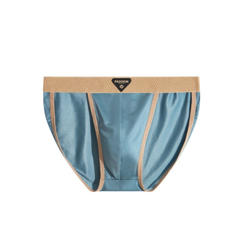 ผู้ชายระดับไฮเอนด์ซาตินผ้าไหมน้ําแข็งเอวต่ําเซ็กซี่ระบายอากาศสามเหลี่ยมกางเกง - รูปที่ 4