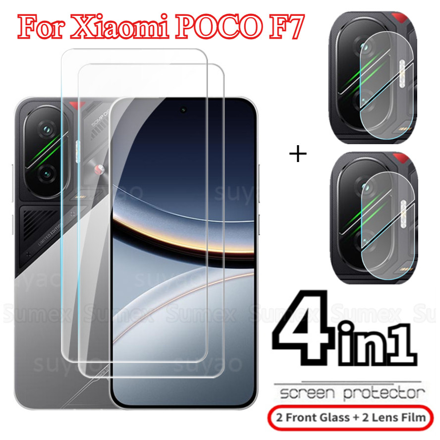 สําหรับ Xiaomi POCO F7 5G 2025 กระจกนิรภัยป้องกันหน้าจอ 4in1 โปร่งใส HD Clear Coverage กล้องเลนส์ป้อ
