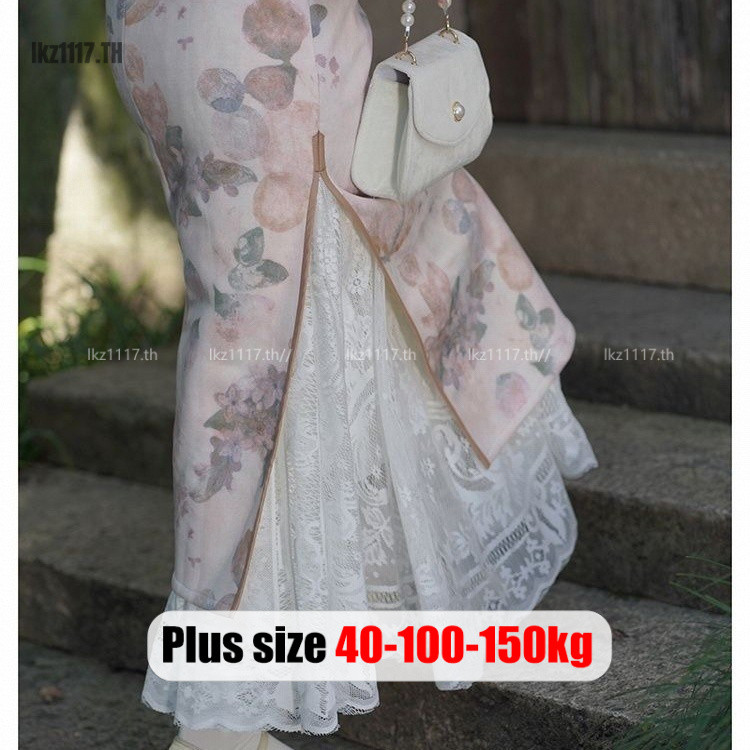 Plus Size 40-100kg✅กระโปรงยาวสาวอวบ ไซส์ใหญ่ กระโปรงลูกไม้ มีซับใน เอวสูง ย้อนยุค ฤดูร้อน เกาหลี แฟชั่น Oversize พลัสไซส์ ผู้หญิง สาวอวบอ้วน