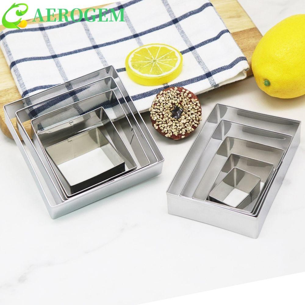 AEROGEM 5 ชิ้น/เซ็ตบิสกิตแม่พิมพ์,สแตนเลส DIY เครื่องตัดคุกกี้,ขนมตกแต่งสะดวกแบบพกพาสี่เหลี่ยมผืนผ้าผลไม้เครื่องตัดครัว