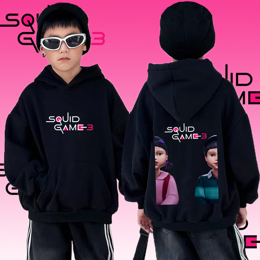 เสื้อฮู้ดสไตล์ละครเกาหลีธีมเกม Squid Game 3 Kid's Hoodie ผ้าCotton เสื้อฮู้ดแขนยาวผ้าฝ้ายสำหรับเด็ก