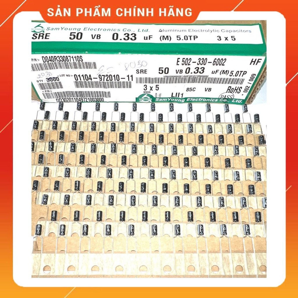 [ 20 ชิ้น ] CAPACITOR 50V 0.33UF Size: 3x5mm SAMYOUNG BRAND (50V0.33UF 0.33UF 50V 0.33UF50V )