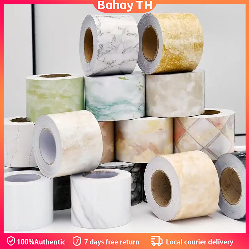 1 ม้วน แถบขอบเอวลายหินอ่อนติดเอง DIY ไม้ลายไม้ฟรี ใช้กับขอบหน้าต่างห้องนั่งเล่นห้องครัวมุมประตูเพดาน 10ซม.*1000ซม.