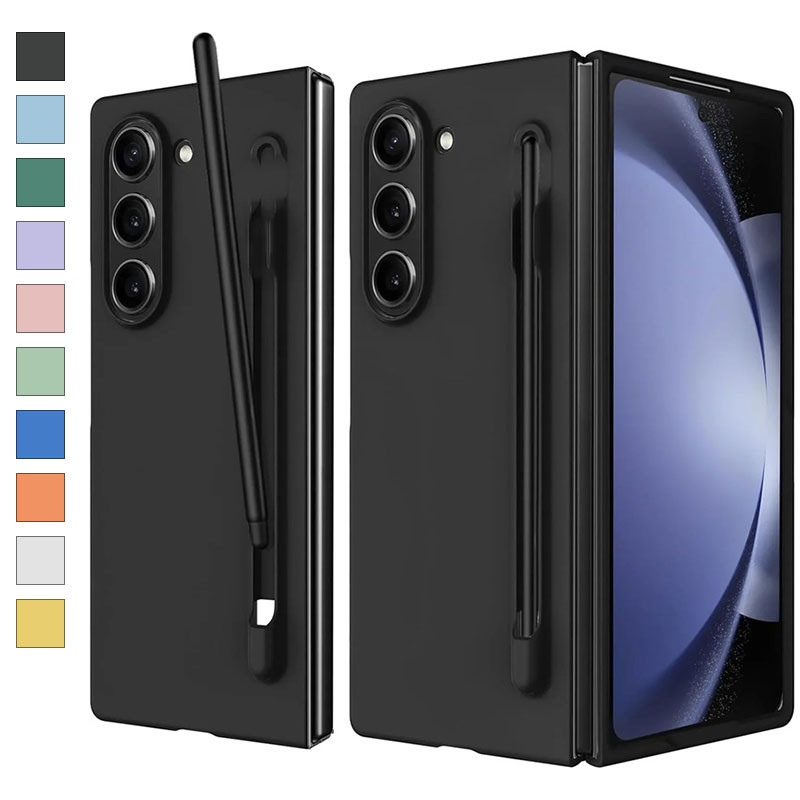 หรูหราผิวรู้สึกกรณี PC สําหรับ Samsung Galaxy Z พับ 7 Z พับ 6 Z พับ 5 Z พับ 4 เคสโทรศัพท์พร้อม S ผู้ถือปากกาและปากกา Stylus Storage Slot ZFold 3 ฝาครอบ