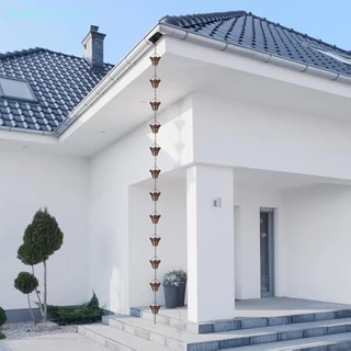 SKTH โซ่ฝน, Gutter Downspouts Divter กลางแจ้งโลหะทองแดงลายสก๊อต Rainwater Extensions, 12 ถ้วย SKK