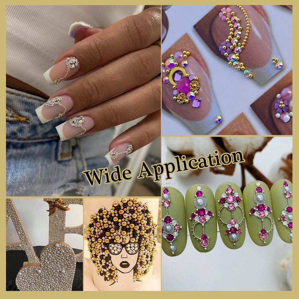 ทําเล็บมือมินิโลหะลูกเหล็ก6ช่องผสมชุดทองเงินปืนสีดําคาเวียร์เล็บเครื่องประดับ - รูปที่ 7