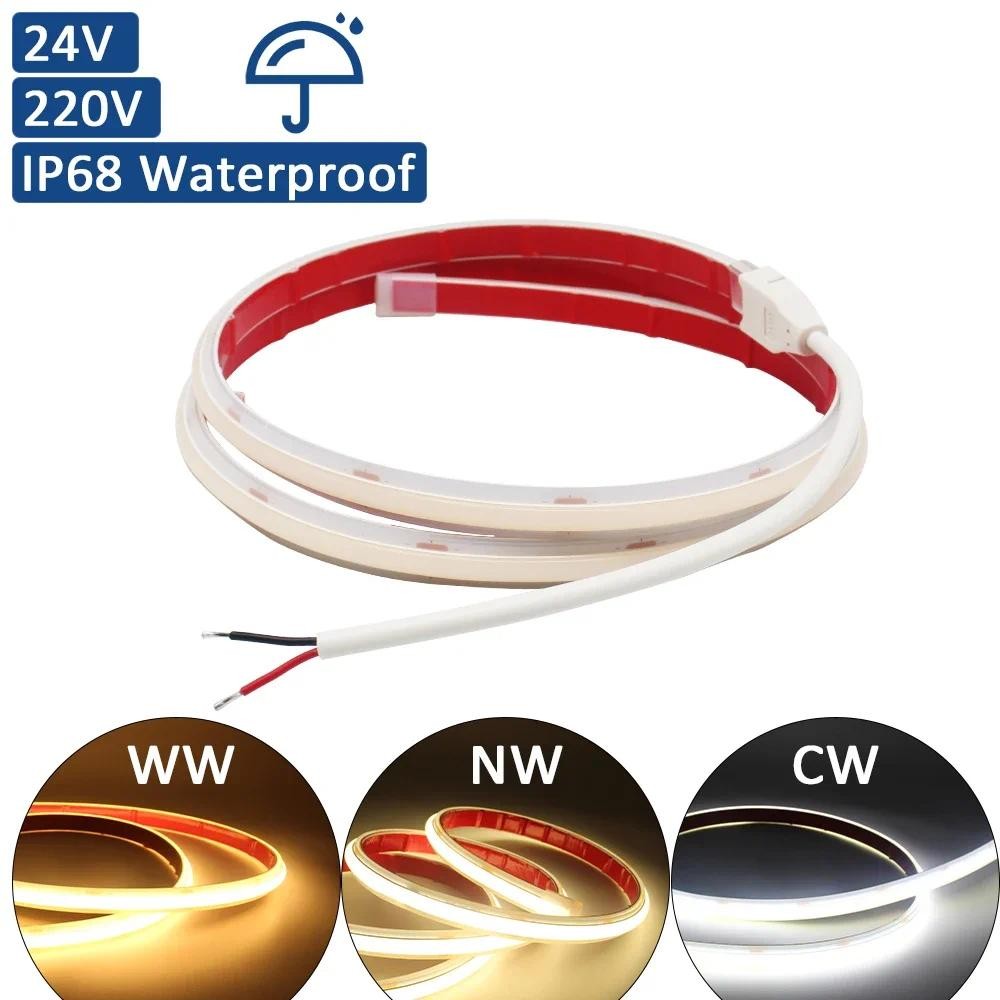 24V 220V IP68 กันน้ํา Super COB LED Strip Light 312Leds/M คุณภาพสูงใต้น้ํากลางแจ้งยืดหยุ่นเทปริบบิ้นสําหรับแสง