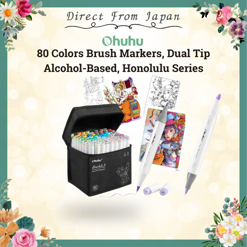 Ohuhu 80 Colors Brush Markers + Blender Dual Tip Alcohol-Based Honolulu