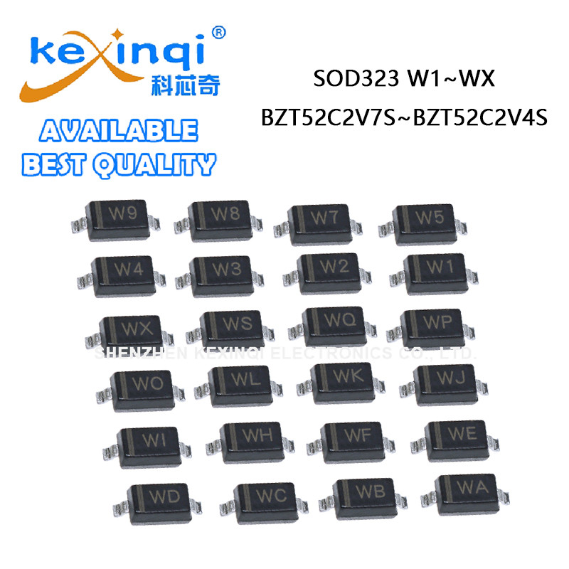 (50-200 ชิ้น) W1 W2 W4 W9 WA WB WC WD WE WH WQ SOD323 ทรานซิสเตอร์ SMD BZT52C2V7S BZT52C3V3S 3V6C9S 