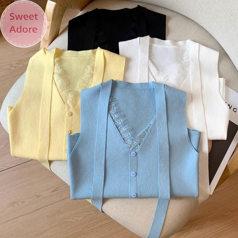 เสื้อสายเดี่ยวแขนกุดสำหรับผู้หญิง สไตล์เรียบหรู พร้อมลายปักลูกไม้ เหมาะสำหรับสวมใส่ในหน้าร้อน