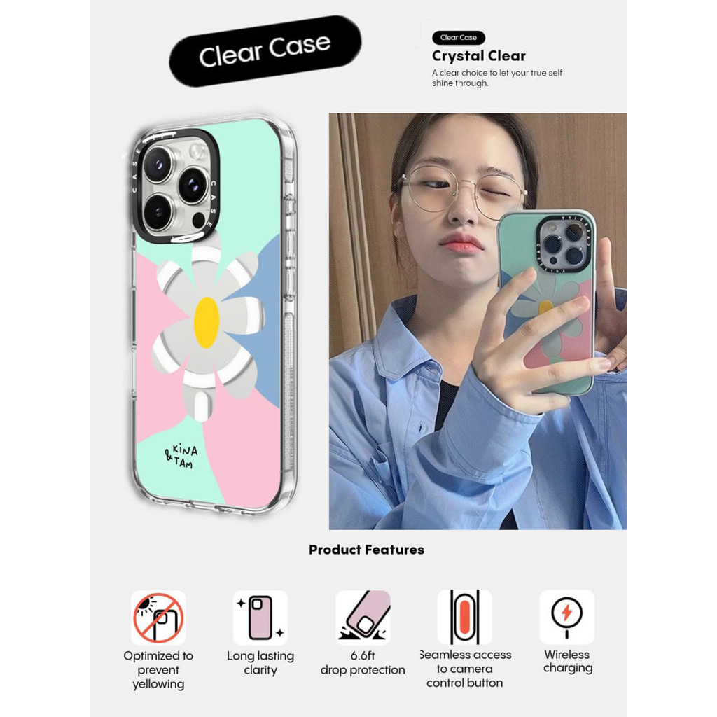 CASECASE X KinA&TAm Wallflower Case Impact Clear Magnetic Vacuum Case สําหรับ IPhone 16/15/14/13 Pro