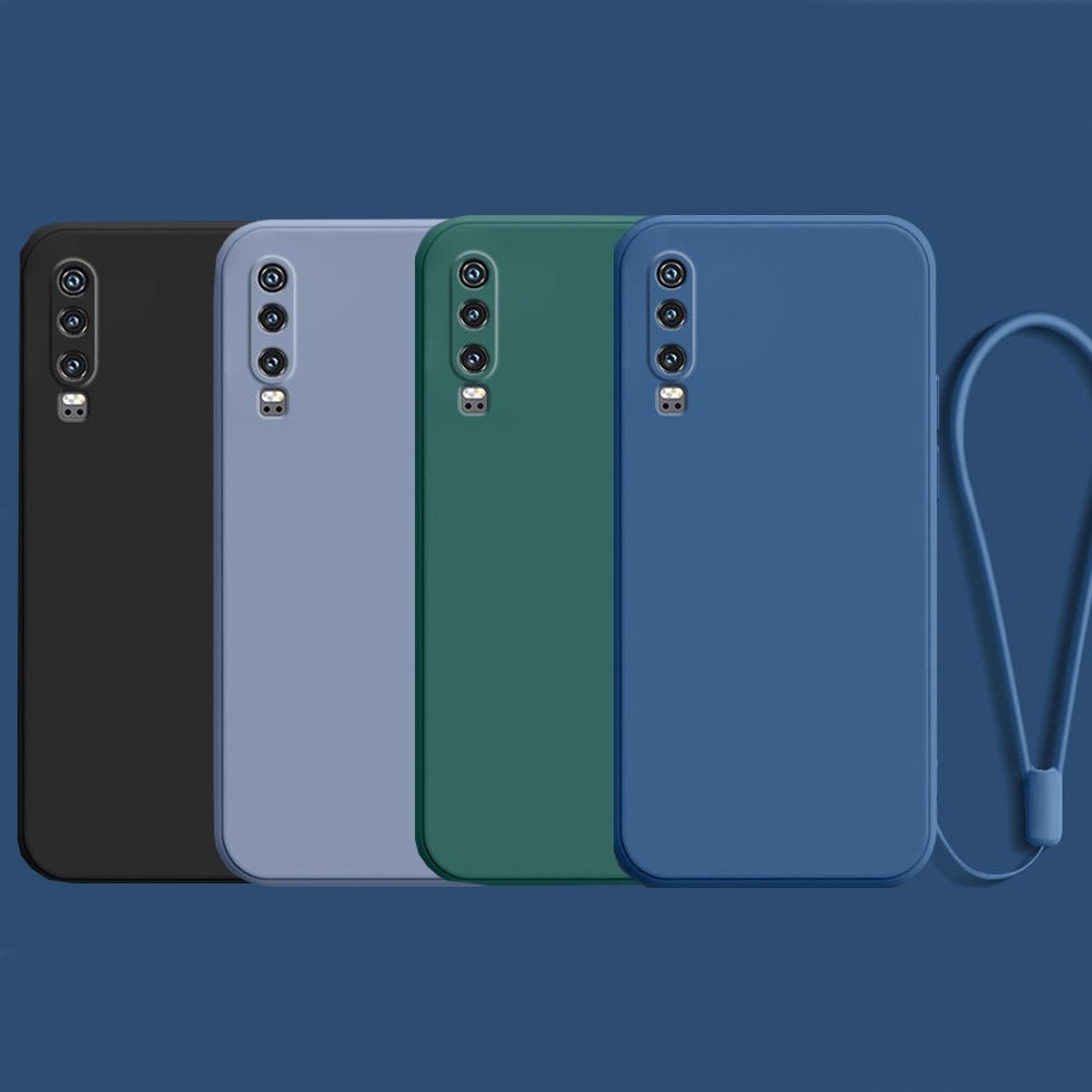 แฟชั่น ใหม่ Huawei P20 P30 Pro P40 กรอบกันชนสแควร์ Slim Soft TPU เคสซิลิโคนพร้อมสายรัดข้อมือมือ Lanyard