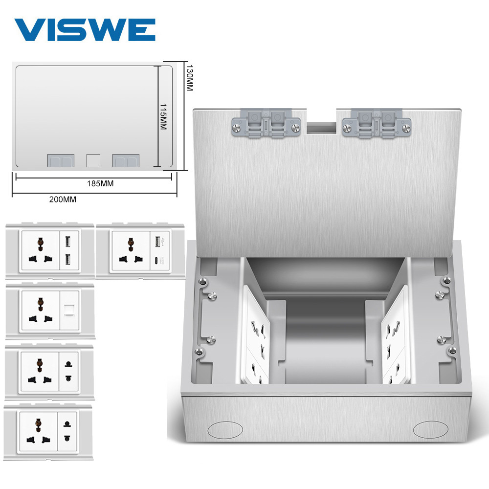 VISWE ซ็อกเก็ตพื้นพลิกแถวคู่ มีซ็อกเก็ต 3 พิน หลายตัว พร้อม USB และ Cat6 กันสนิม ซีรีย์ K11C