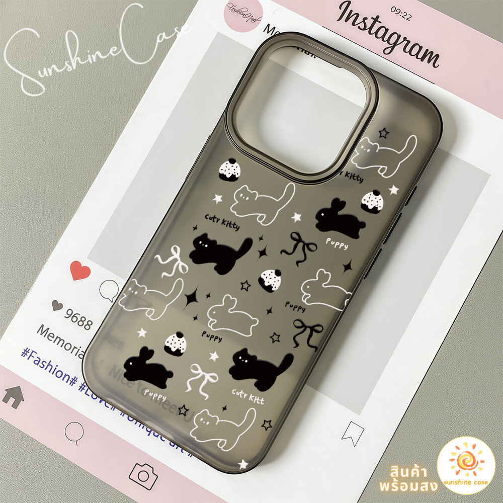 ส่งจากไทย เคสไอโฟน14 ลายแมาดำ กระต่าย เคสใสแบบด้าน For IPhone13 11 12 14 6/7/8PLUS 15 16ProMAX X XR XSMAX ป้องกันมือถือ