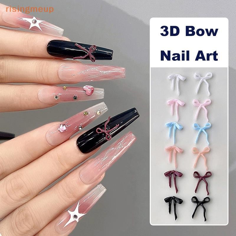 [risingmeup] Soft Mini Bow Shape Nail Art Charms 50 ชิ้นผสมสี 3D Bowknot Nail Art ตกแต่งเรซิ่นอุปกรณ์เสริมสําหรับ DIY ร้านทําเล็บใหม่