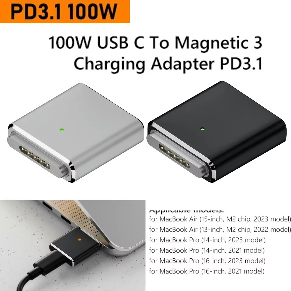 Type-C หญิงสําหรับ Mag/-safe 3 ชาย 100W 20V 5A Fast สายชาร์จอะแดปเตอร์ PD3.1 Type-C สําหรับ Mac/-(Book Air/Pro พร้อมตัวบ่งชี้ LED