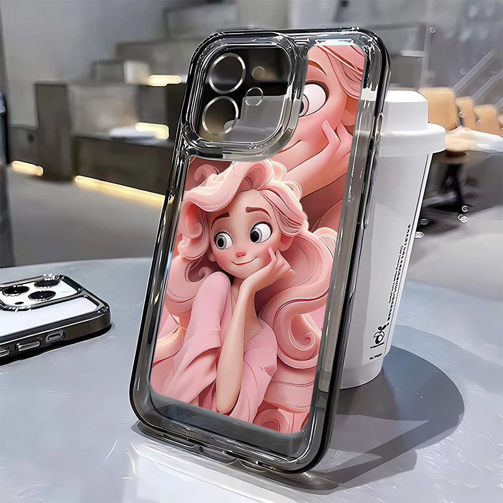 3 in1 ผมสีชมพูเจ้าหญิงโปร่งใสสําหรับ Vivo S12 S12PRO S1 V15 S7 S9 S9E S10 S10PRO S10E เคสโทรศัพท์กัน