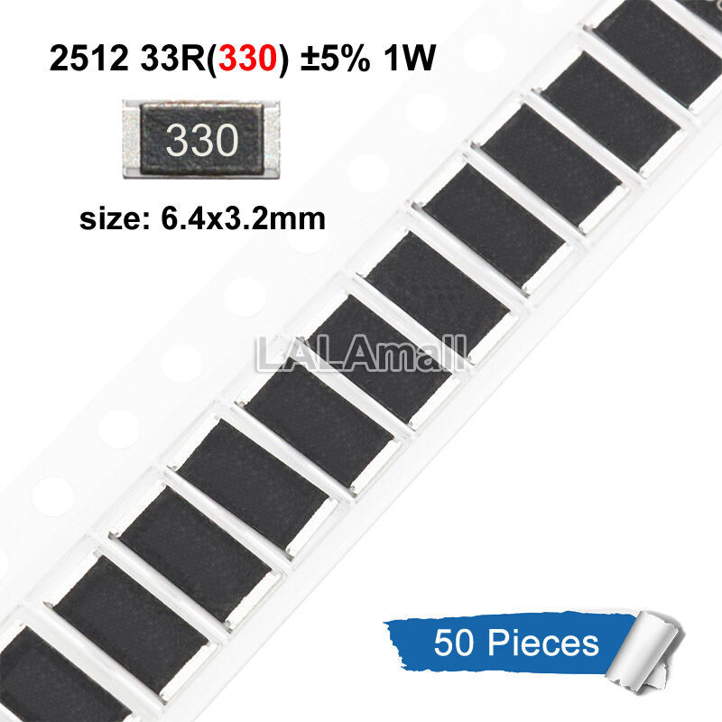 50 ชิ้นตัวต้านทาน SMD 2512 330 33 โอห์ม 33R 5% 1W ตัวต้านทานชิปความต้านทานคงที่ 6.4*3.2 มม. KX6Z