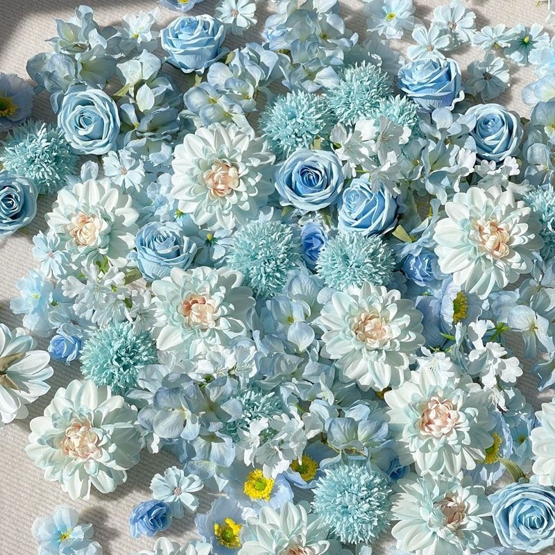 50 ชิ้นสีฟ้าดอกไม้ปลอมชุด Artifical ดอกไม้ผีเสื้อผสมสีสําหรับงานแต่งงานตกแต่งดอกไม้ผนังเค้กพวงหรีดตกแต่ง