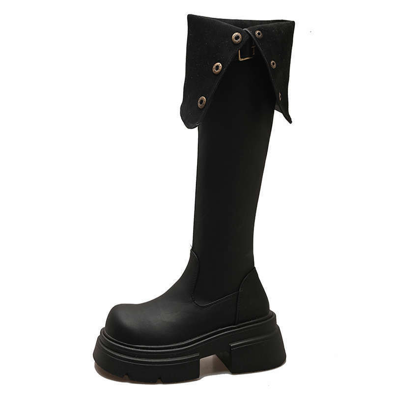 P Q9B ins Over-the-Knee รองเท้าอัศวินหนา Soled รองเท้าสูงขนาดเล็กพับสองสวมใส่ดูรองเท้าสูง 2024 ผู้หญ