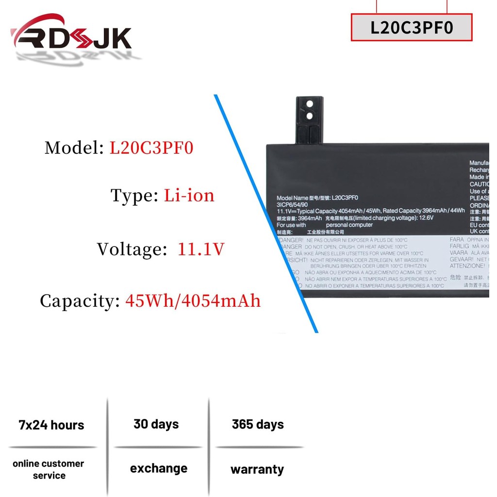 L20L3PF0 L20M3PF0 L20C3PF0 แบตเตอรี่แล็ปท็อปสําหรับ Lenovo Ideapad 3-14ITL6 3-15ITL6 3-17ITL6 3-14AL