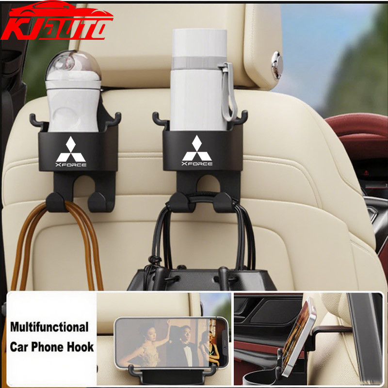 1/2pcs Mitsubishi XForce Car Seat Headrest Hook Hanger Storage Organizer Universal พร้อมที่วางแก้วสําหรับกระเป๋าถือสําหรับ X-Force Exceed Ultimate E-x Force อุปกรณ์ตกแต่งภายใน