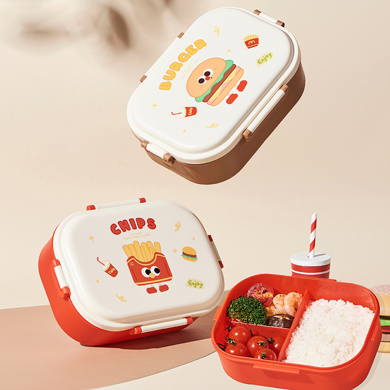 COD กล่องข้าวการ์ตูนสุดคิ้วท์! ไมโครเวฟได้+แยก4ช่อง+ช้อนส้อมพกพา (PPปลอดภัย/1200ml)