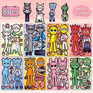 8PCS ดอกไม้ Fairy Dress Up สติกเกอร์สนุกเกมปริศนาเด็ก DIY Sprunki สติกเกอร์ตกแต่ง