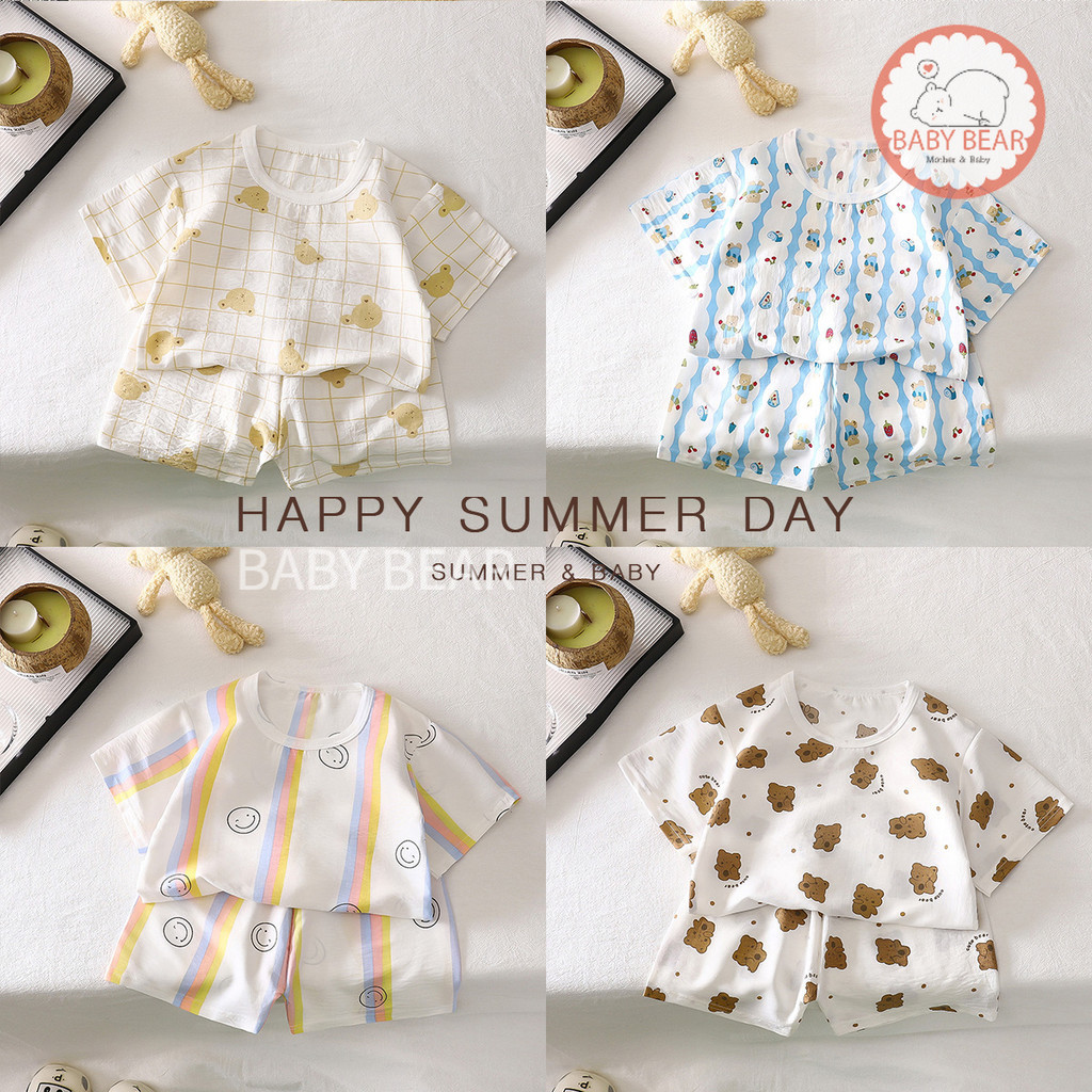 ชุดนอนเด็ก แขนสั้นขาสั้น ชุดลำลองเด็ก เสื้อผ้าเด็ก เซ็ท 2 ชิ้น