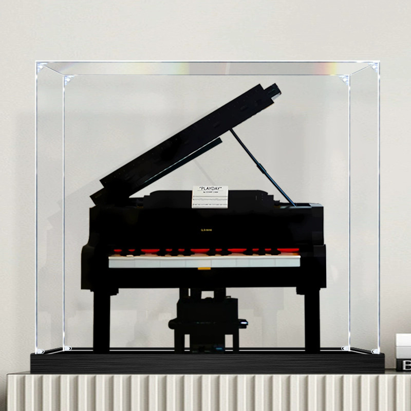 Lego 21233 สามเหลี่ยมเปียโนกล่องแสดงโปร่งใส Popmart Labubu Zimomo คอลเลกชันกล่องเครื่องดนตรีกล่องเก็