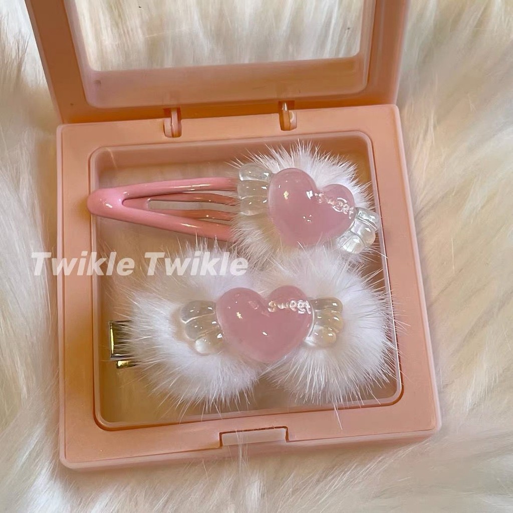 毛绒果冻毛球可爱爱心使翅膀bb夹鸭嘴夹头饰发夹Plush Jelly Ball Cute Love Makes Wings BB20250725