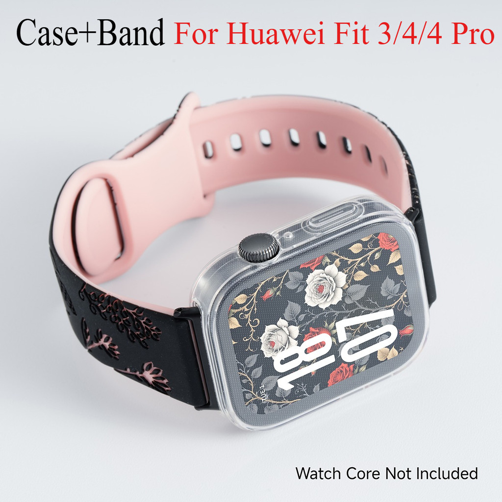 Prints Design Strap + สําหรับ Huawei Watch Fit 4 / 4 Pro Protector TPU กรณีกีฬาดอกไม้สําหรับ Huawei Fit 4 Pro Fit 3 band – โปรปัง