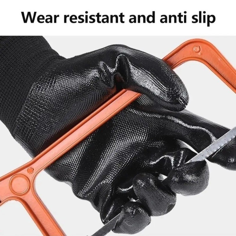 ถุงมือนิรภัยที่ทนทานสีดํา-ถุงมือทํางานกันลื่นทนต่อการสึกหรอ-สําหรับทําสวนและงานไม้ (1/3/5 คู่) - รูปที่ 3